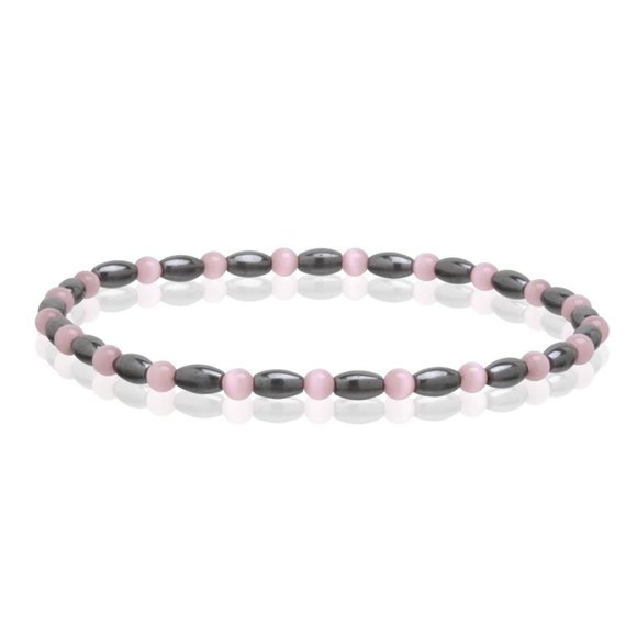 Magnetic Hematite Anklet, Rose Quartz Beaded Gemstone Anklet Stretchable - Picture 1 of 1